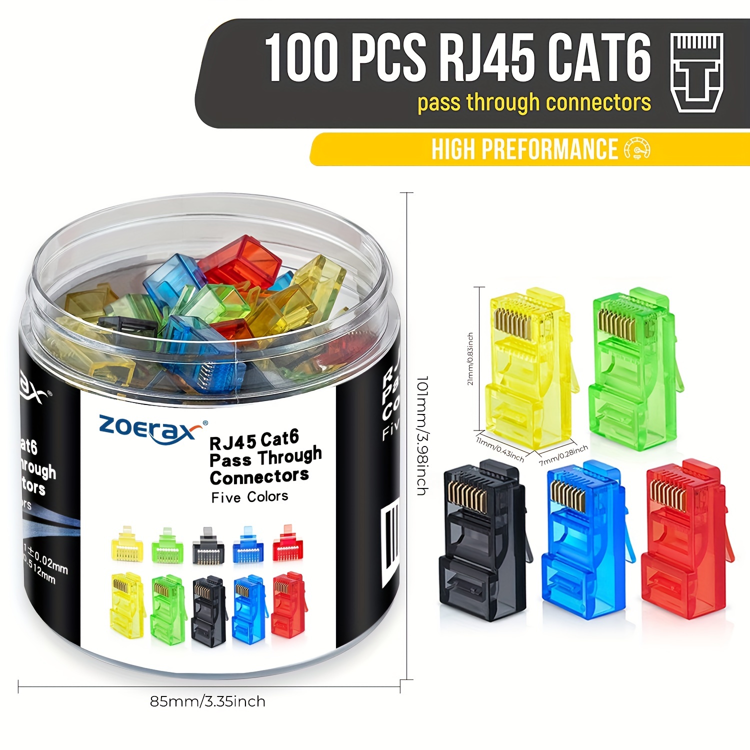 Rj45 Jack - ZoeRax 100Pcs RJ45 Cat6 커넥터 통과,