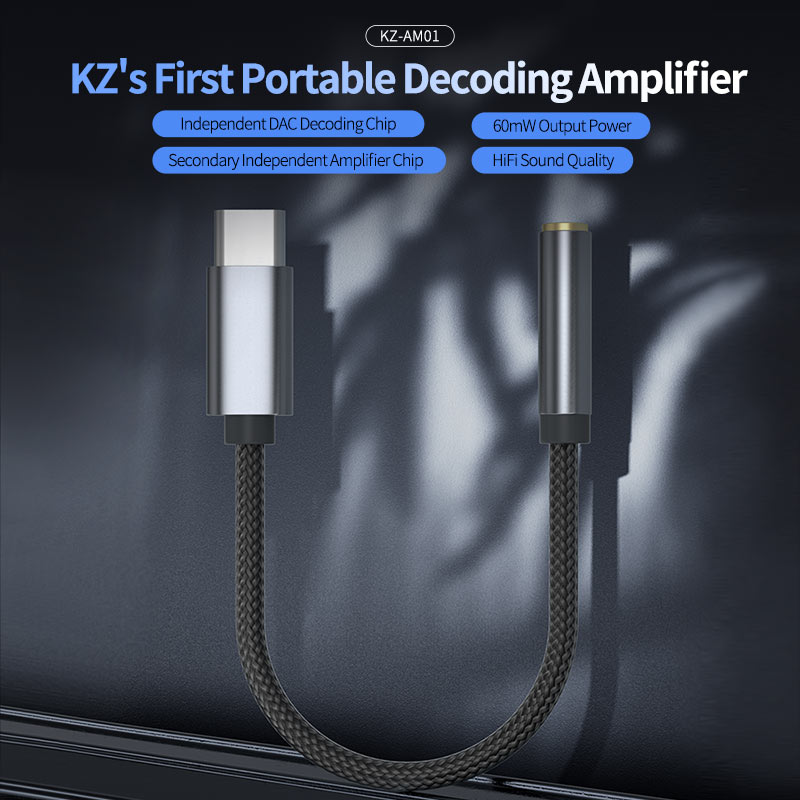 Audio Dac - KZ AM01 타입-C-3.5mm 오디오 어댑터 케이블,