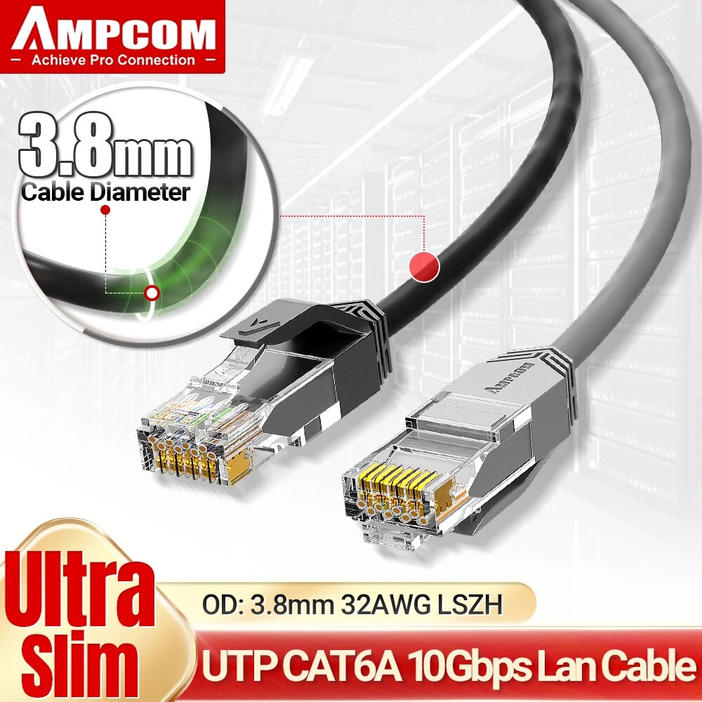 Rj45 Jack - AMPCOM 울트라 슬림 Cat6a 네트워크 케이블,